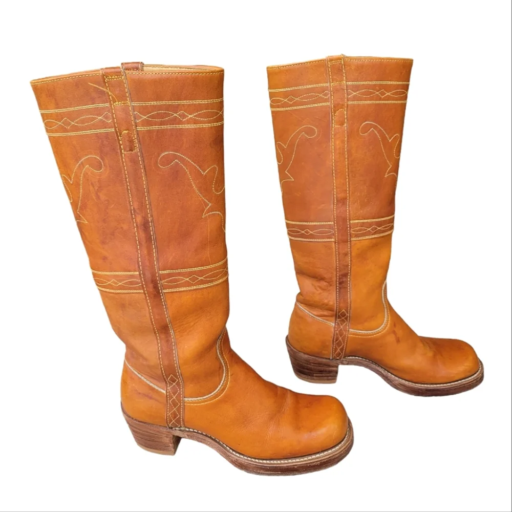 FRYE RARE Vintage Black Label Campus Stitching Horse Knee High Western Boots 7 - Picture 4 of 17